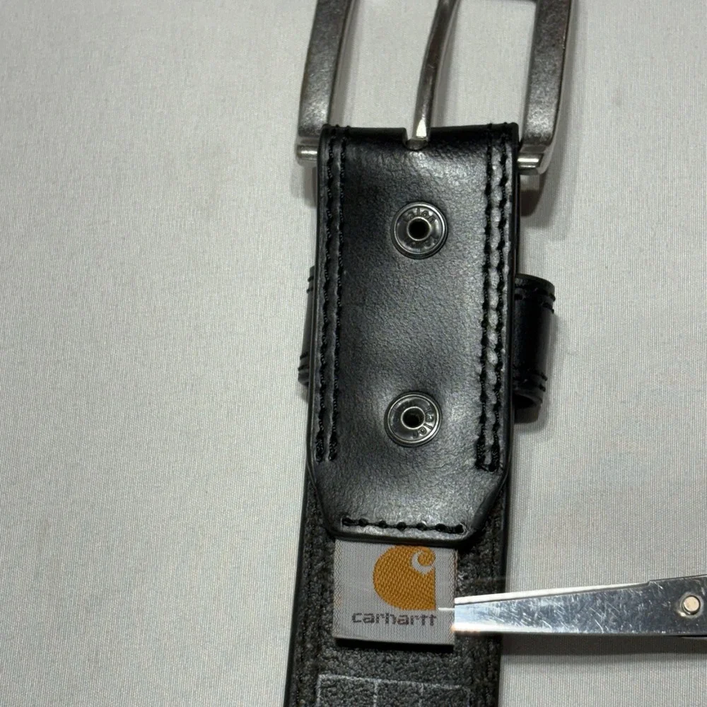 Carhartt Belt Top Grain Leather Men Sz‎ 40 Black WB5503-M Workwear Silver Buckle